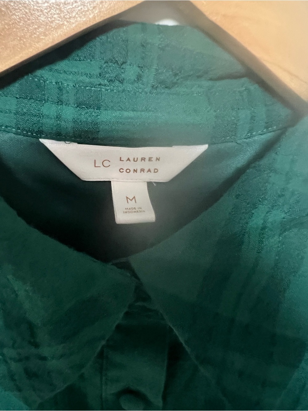 LC Lauren Conrad Green Plaid Mini Shirt Dress M - Picture 4 of 8